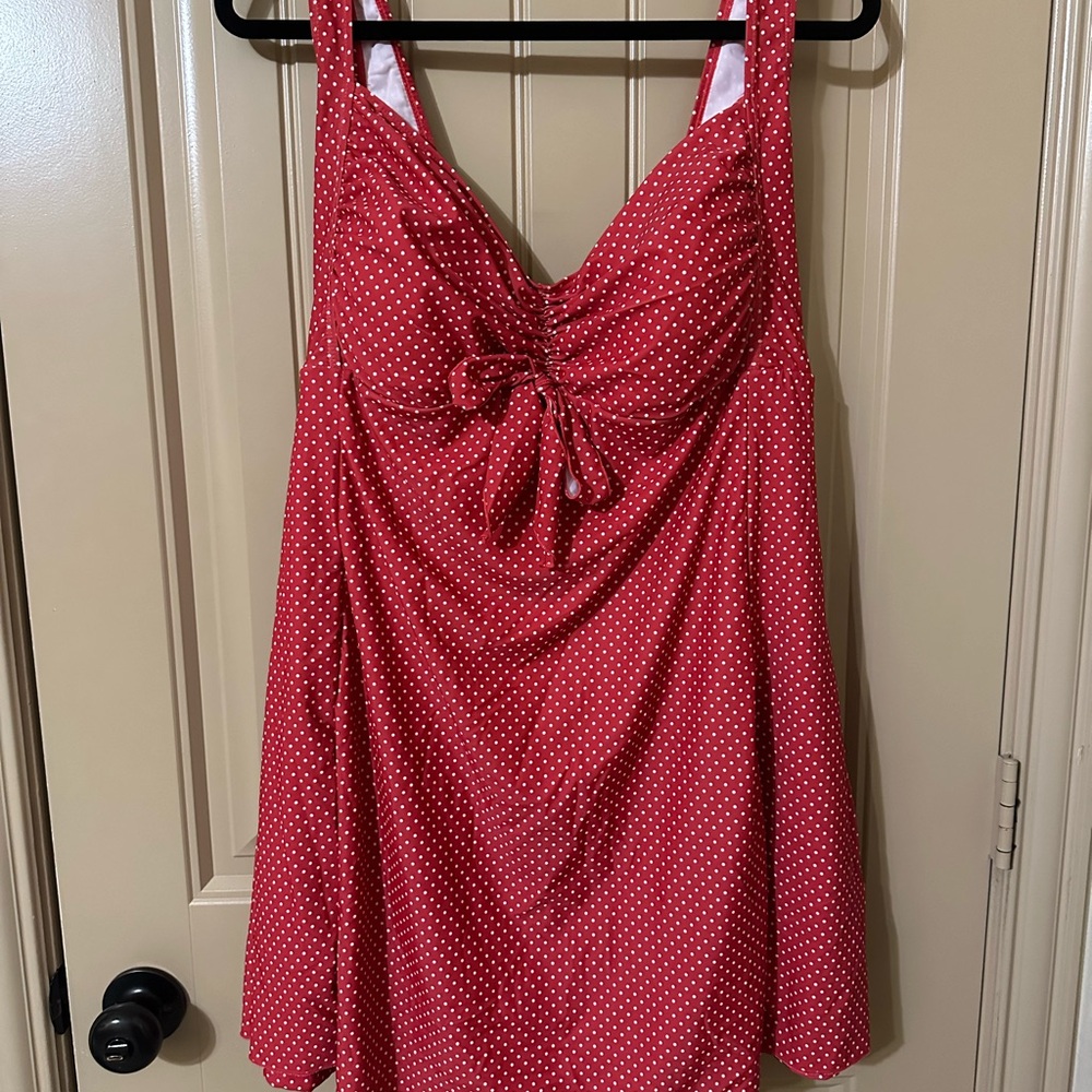 Pinup Style Red White Polka Dot Swimsuit Swim Dress size 3X 22W-24W plus 2 free!
